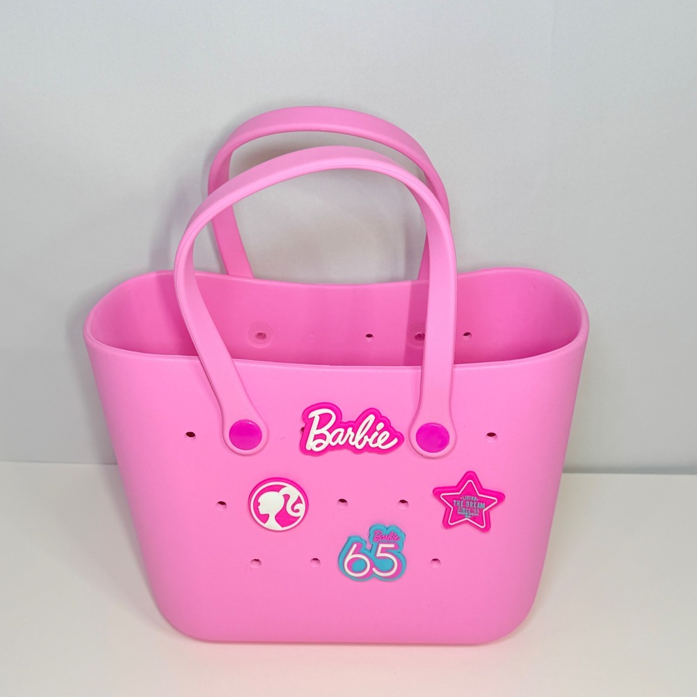 Barbie Miniso 65th Anniversary Pink Rubber Tote Bag Waterproof Beach Pool